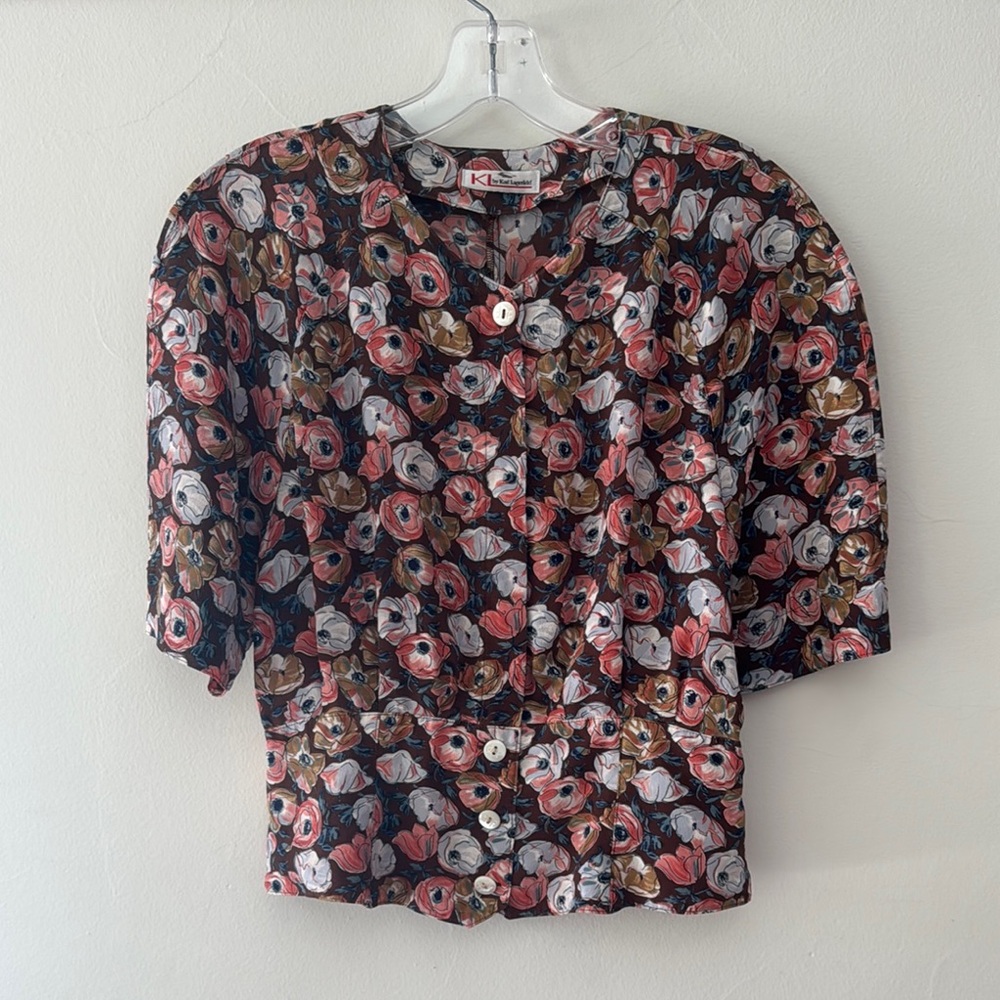 KL Karl Lagerfeld Vintage Silk Floral Short Sleeve Blouse/Jacket